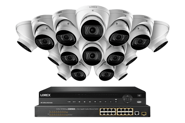 32-Channel Nocturnal NVR System with Sixteen 4K (8MP) Smart IP Optical Zoom Dome Security Cameras with Real-Time 30FPS Recording and Listen-in Audio