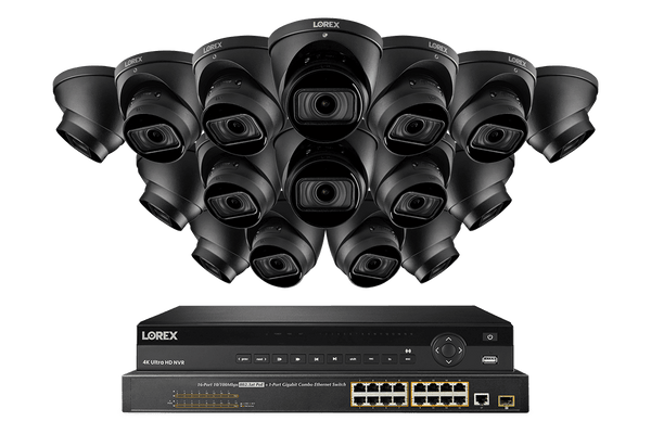 32-Channel Nocturnal NVR System with Sixteen 4K (8MP) Smart IP Optical Zoom Dome Security Cameras with Real-Time 30FPS Recording and Listen-in Audio